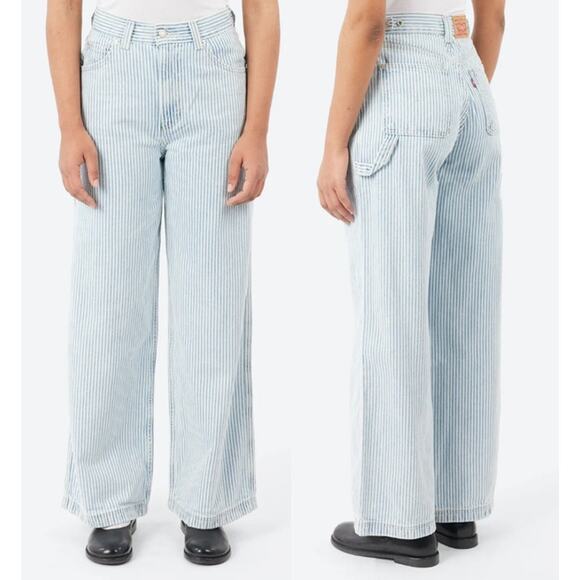 NWT Levi's High Rise Cinch Baggy Carpenter Pants Blue and White Women's Size 32 - Picture 1 of 12